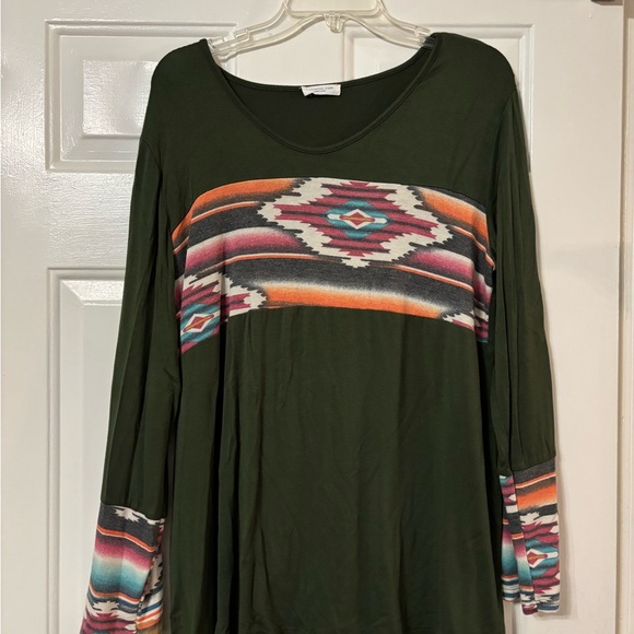 Chic Soul Tops - Chic Soul Forest Green Aztec Tunic